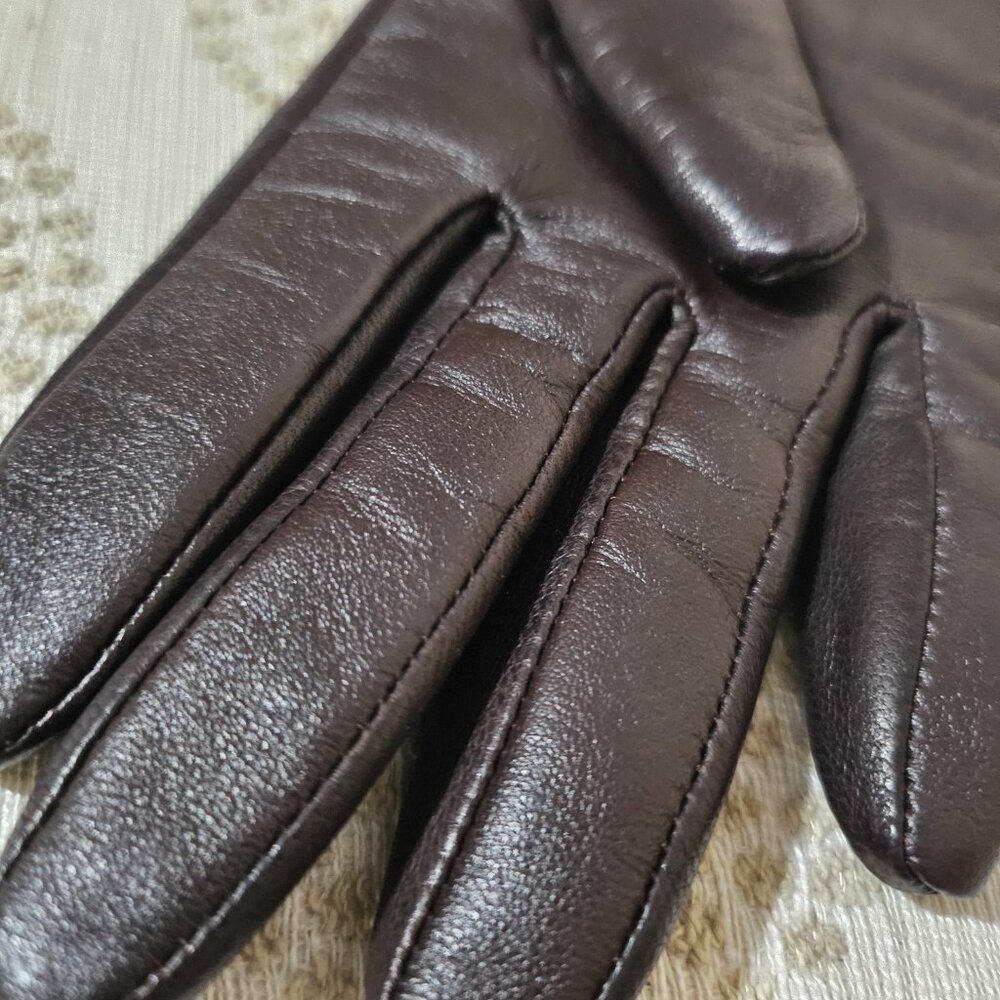 RICH BROWN LEATHER GLOVES with CASHMERE LINING by FOWNES BROTHERS SIZE S - Picture 7 of 14